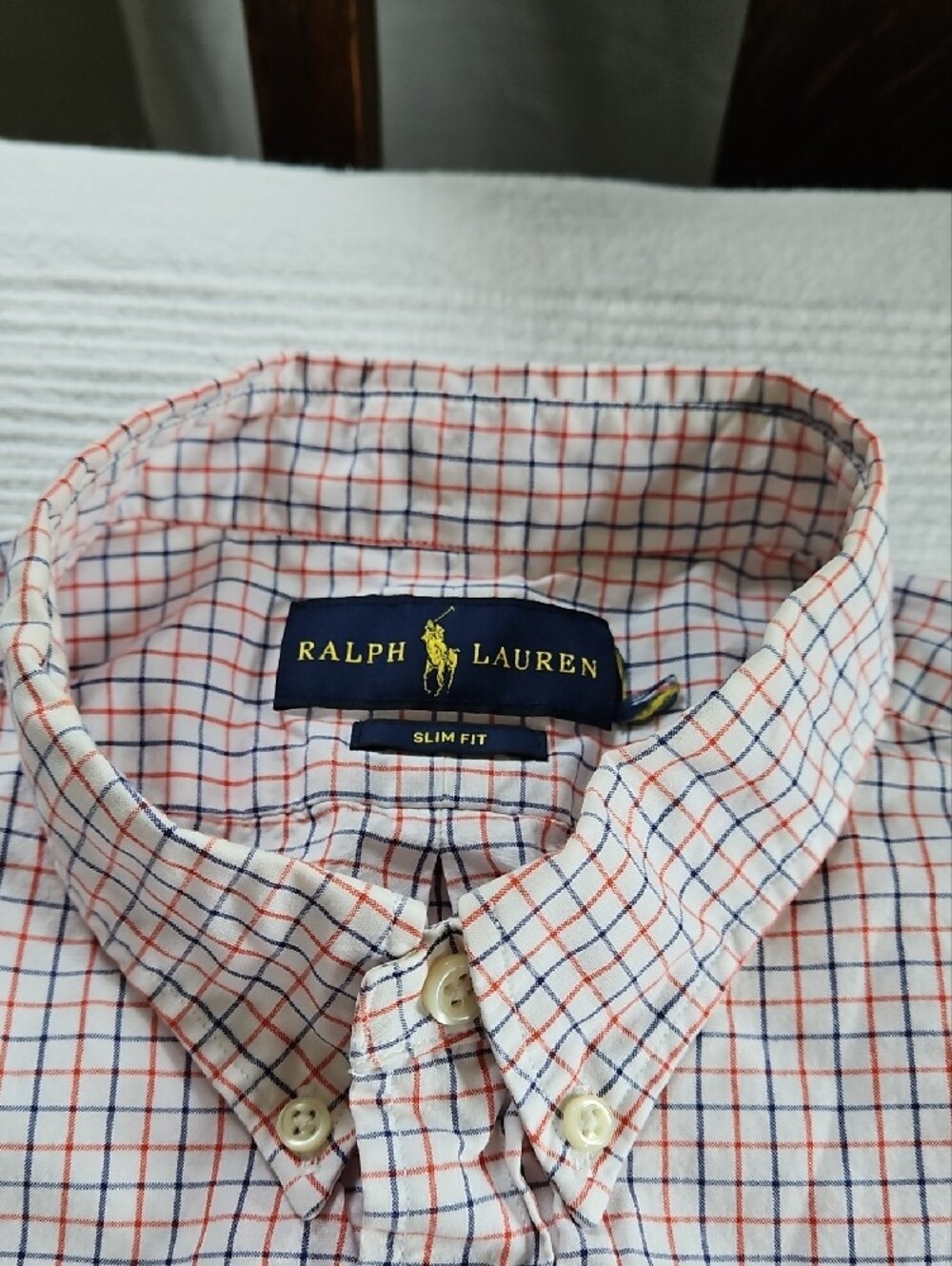 Ralph Lauren Orange & Blue Micro-Check Button-Down Shirt - Picture 5 of 5